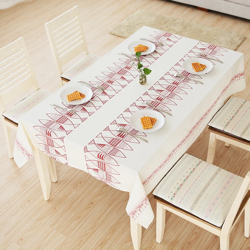 Rechteckige Baumwollmix-Tischdecke mit dekorativem Fisch-Jacquard und pflegeleichtem Finish Karnz