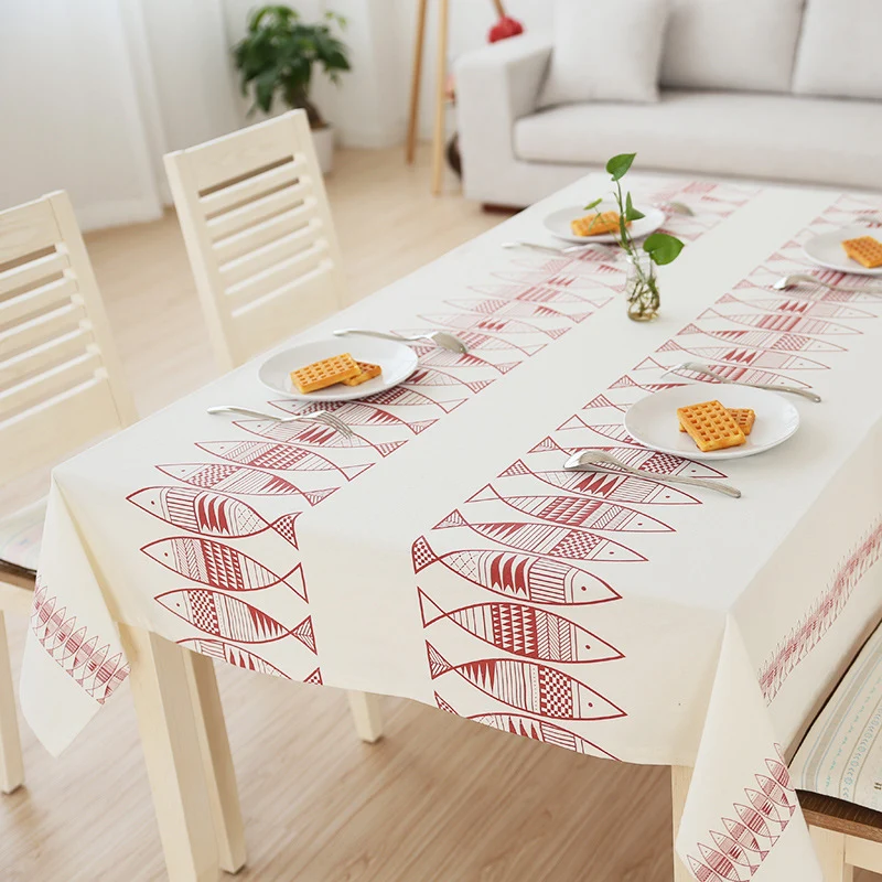 Rechteckige Baumwollmix-Tischdecke mit dekorativem Fisch-Jacquard und pflegeleichtem Finish Karnz