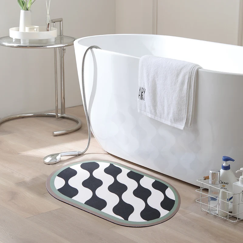 Ovaler rutschfester Vinyl-Fußmatte mit feinem Mosaik-Print und wasserabweisender Oberfläche Karnz