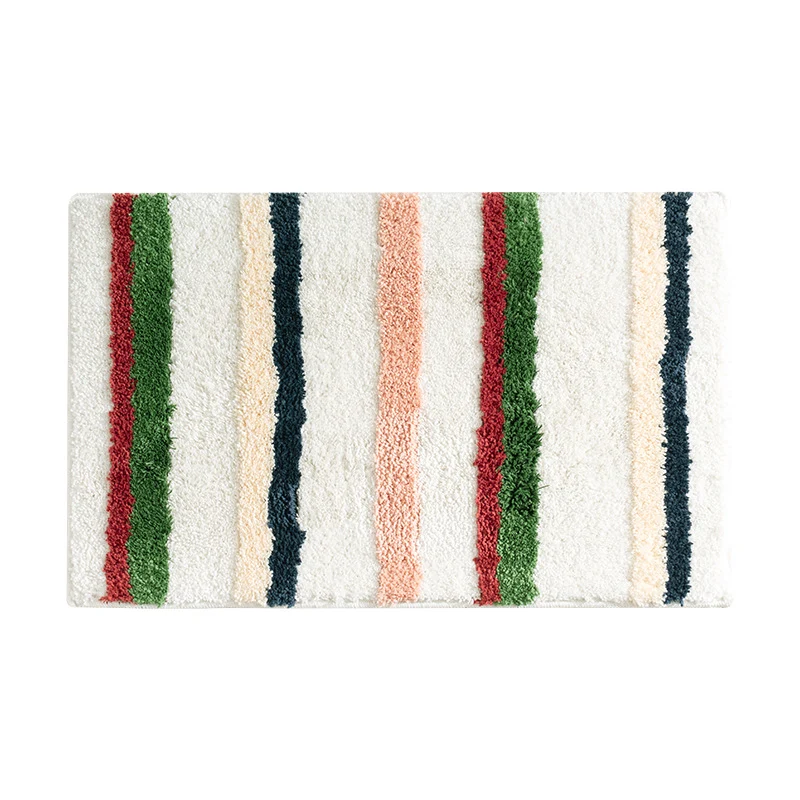 Modernes Streifen-Badvorleger mit reliefiertem Hochflor und rutschfester Latexbasis Karnz