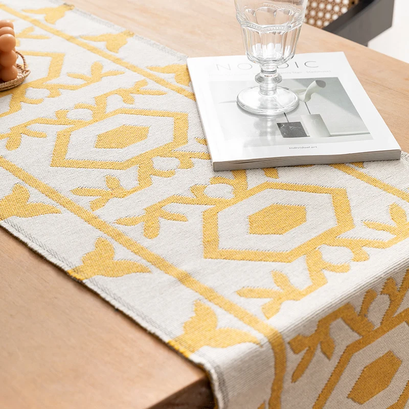 Moderner Baumwoll-Tischläufer mit geometrischem Linien-Jacquard Karnz