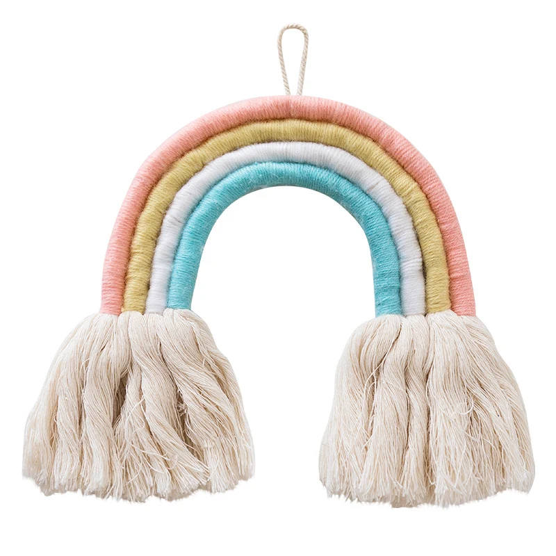 Makramee-Wandbehang in Regenbogenform, handgefertigtes Baumwollgarn-Dekoelement Karnz