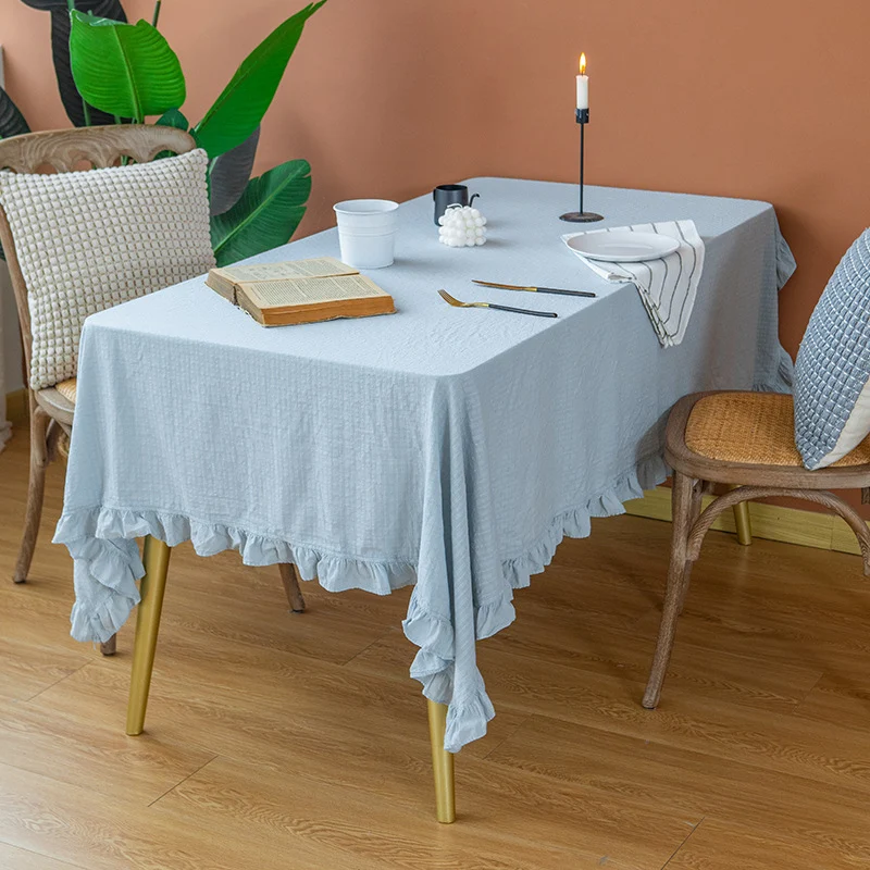 Leichte Baumwoll‑Gaze Tischdecke mit Volant und natürlicher Struktur Karnz