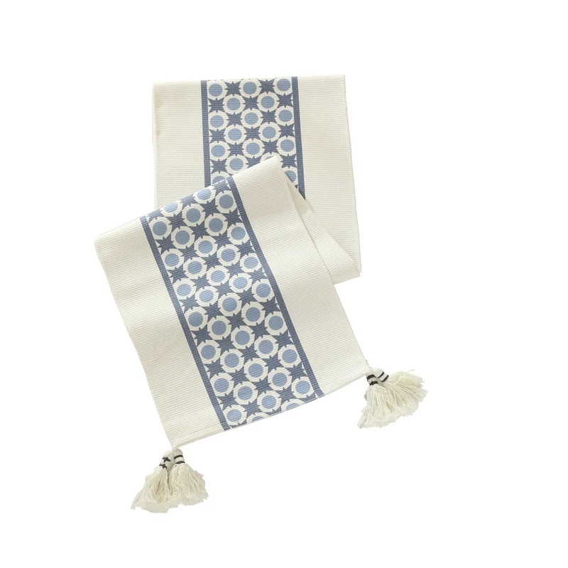 Handgewebter dekorativer Tischläufer mit Ikat-Jacquard und Quasten Karnz
