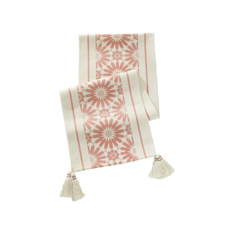 Handgewebter dekorativer Tischläufer mit Ikat-Jacquard und Quasten Karnz
