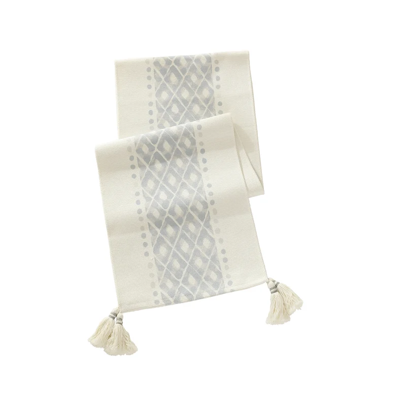Handgewebter dekorativer Tischläufer mit Ikat-Jacquard und Quasten Karnz