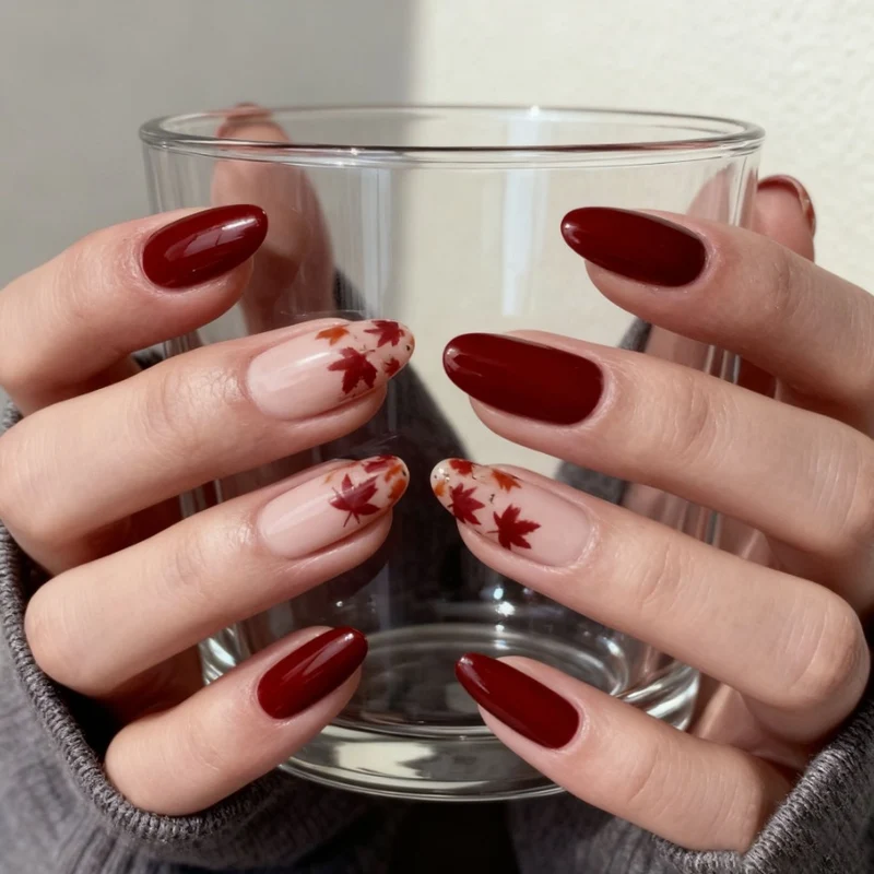 Herbstinspiriertes Glossy-Almond-förmiges Nagelkunst-Enhancements Karnz