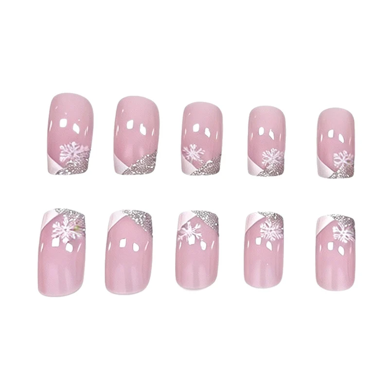 Elegante Schneeflocke Französische Spitze Nagelkunst Karnz