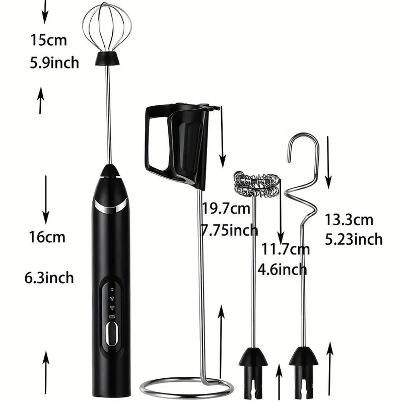 Milchaufschäumer Elektrisch, 3-in-1 Milch Frother mit Ständer, 3 Geschwindigkeiten, USB-C Aufladbar, für Cappuccino, Latte, Matcha & Protein-Shakes