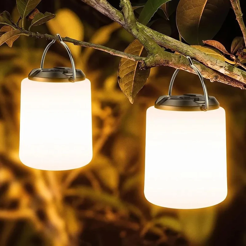 2er Campinglampe Wiederaufladbar, Camping Laterne, 3000K Warmweiß Licht, Helligkeit Einstellbar 3 Lichtmodi, 10+Std.Betriebsdauer Wasserdichte