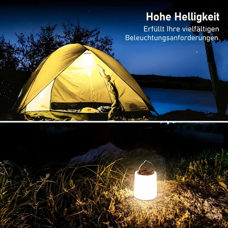 2er Campinglampe Wiederaufladbar, Camping Laterne, 3000K Warmweiß Licht, Helligkeit Einstellbar 3 Lichtmodi, 10+Std.Betriebsdauer Wasserdichte