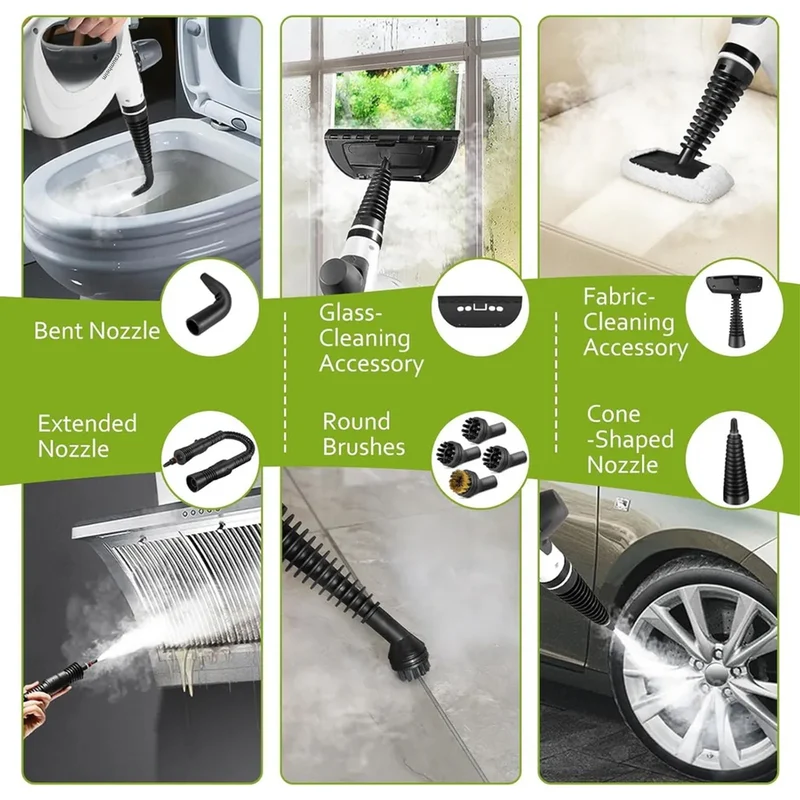 1300W Natürlicher Dampfreiniger mit Druck für mehrere Oberflächen, mit 12 Zubehörteilen, Mehrzweck-Dampfgarer für den Heimgebrauch, zur Reinigung