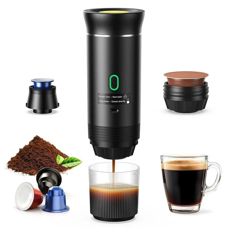 3-IN-1 Tragbare Kaffeemaschine, 20 BAR Druck, Schnellaufheizen in 10s, Wieder-aufladbar, Lange Akkulaufzeit, Für Cam-ping und Reis