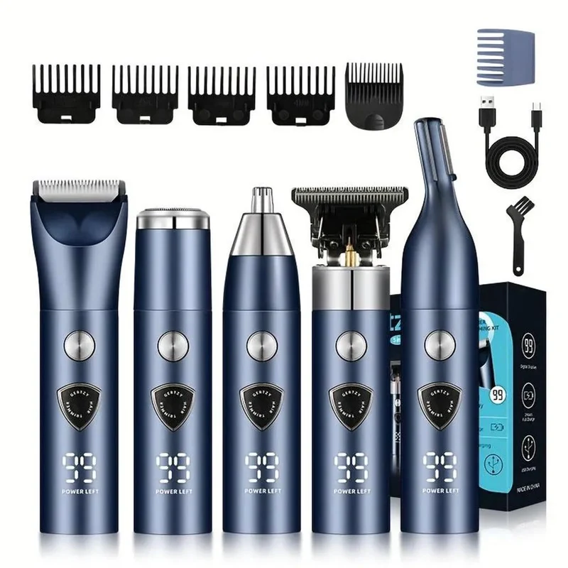 5-in-1 Haarschneider mit Keramikmesser, LCD Barttrimmer, USB-Aufladung, für Haare & Bart, Haartrimmer inkl. Aufsätze für Haustiere, Vatertagsgeschenk