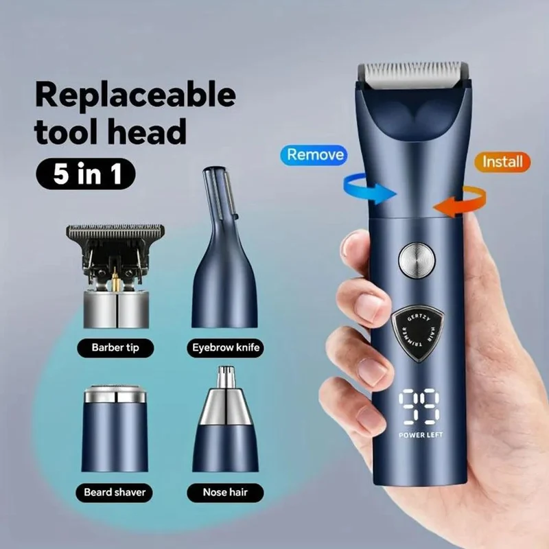 5-in-1 Haarschneider mit Keramikmesser, LCD Barttrimmer, USB-Aufladung, für Haare & Bart, Haartrimmer inkl. Aufsätze für Haustiere, Vatertagsgeschenk