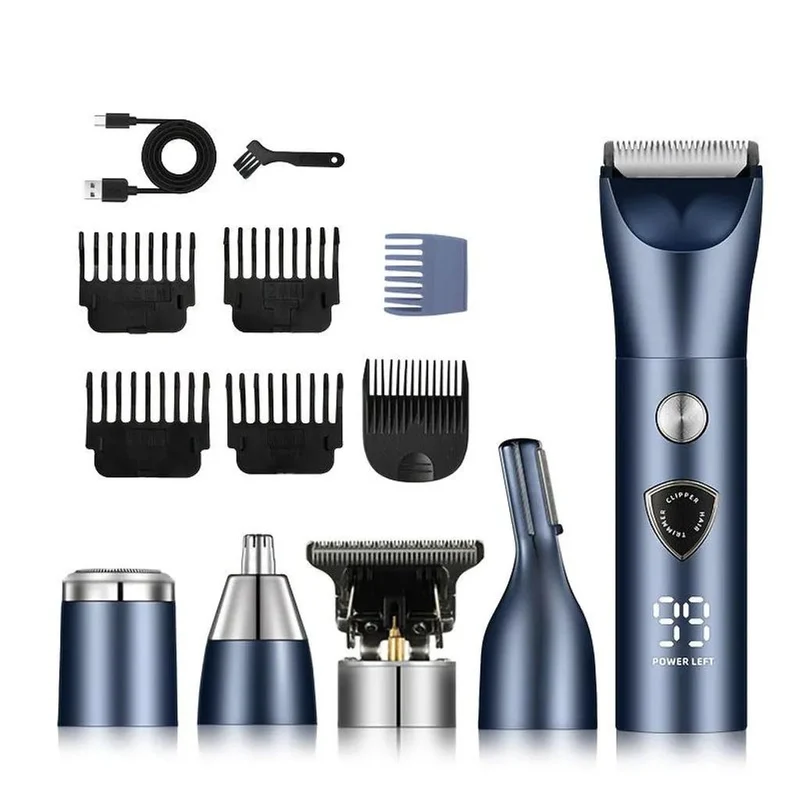 5-in-1 Haarschneider mit Keramikmesser, LCD Barttrimmer, USB-Aufladung, für Haare & Bart, Haartrimmer inkl. Aufsätze für Haustiere, Vatertagsgeschenk