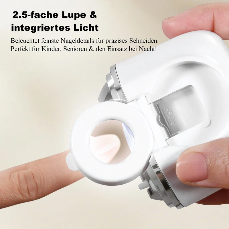 3 in 1 Elektrischer Nageltrimmer, mit Lupe und LED Licht, 3 Stufen, Dual-Klinge, Polieren und Schleifen, wiederaufladbar, für alle Altersgruppen