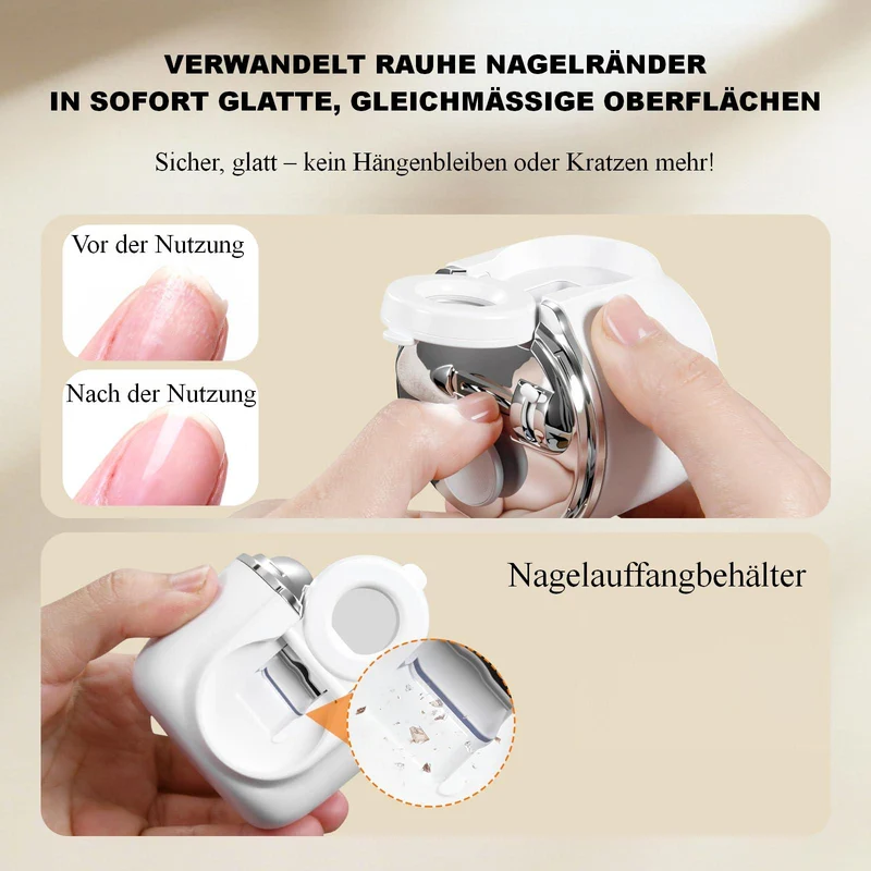 3 in 1 Elektrischer Nageltrimmer, mit Lupe und LED Licht, 3 Stufen, Dual-Klinge, Polieren und Schleifen, wiederaufladbar, für alle Altersgruppen
