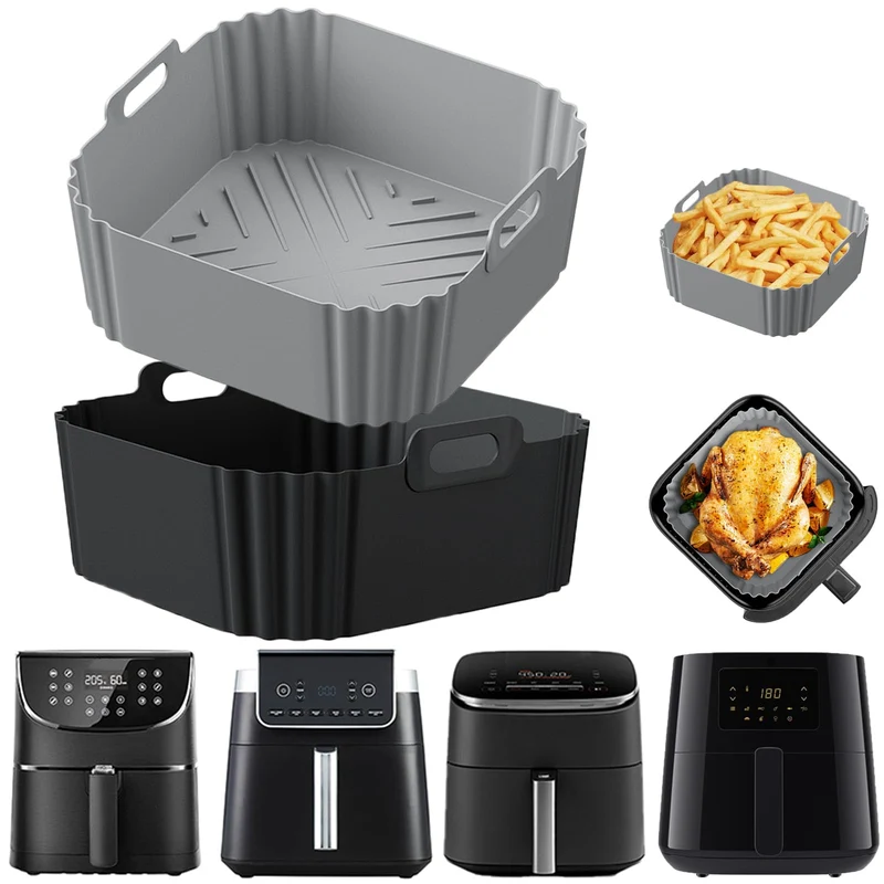 Heißluftfritteuse Zubehör Set Silikon, Backform + Ofenhandschuhe, Lebensmittelecht & Sicher, Hitzebeständig 230℃, Rutschfest, für Airfryer Backofen