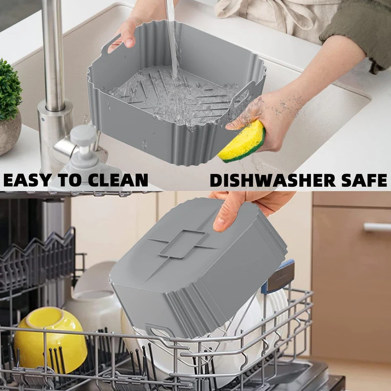 Heißluftfritteuse Zubehör Set Silikon, Backform + Ofenhandschuhe, Lebensmittelecht & Sicher, Hitzebeständig 230℃, Rutschfest, für Airfryer Backofen