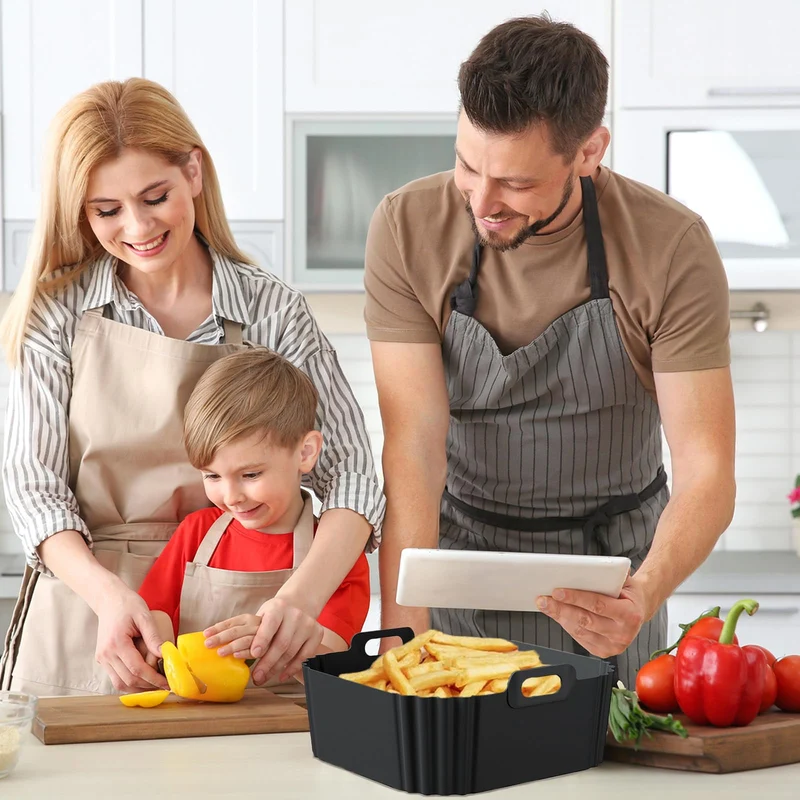 Heißluftfritteuse Zubehör Set Silikon, Backform + Ofenhandschuhe, Lebensmittelecht & Sicher, Hitzebeständig 230℃, Rutschfest, für Airfryer Backofen