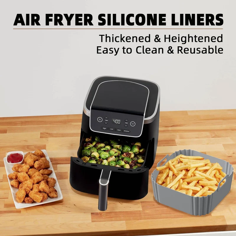 Heißluftfritteuse Zubehör Set Silikon, Backform + Ofenhandschuhe, Lebensmittelecht & Sicher, Hitzebeständig 230℃, Rutschfest, für Airfryer Backofen