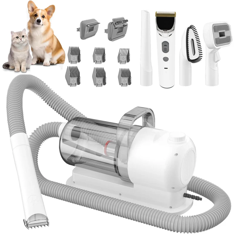 Pet Grooming Vacuum, Haustier Grooming Set 10000Pa Saugkraft, 300W Tierhaar Sauger Leise 65dB, Fellpflege Set für Hunde Katzen, Tierhaarschneider