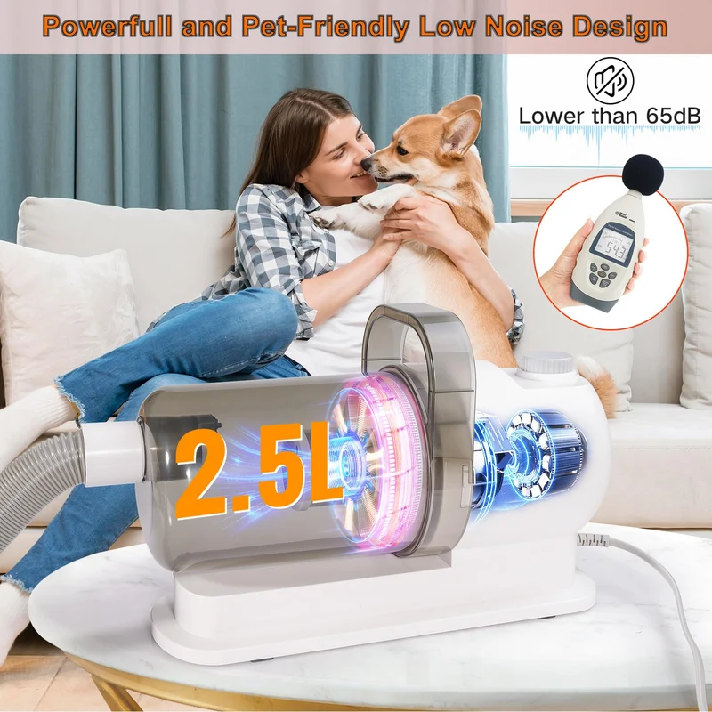 Pet Grooming Vacuum, Haustier Grooming Set 10000Pa Saugkraft, 300W Tierhaar Sauger Leise 65dB, Fellpflege Set für Hunde Katzen, Tierhaarschneider