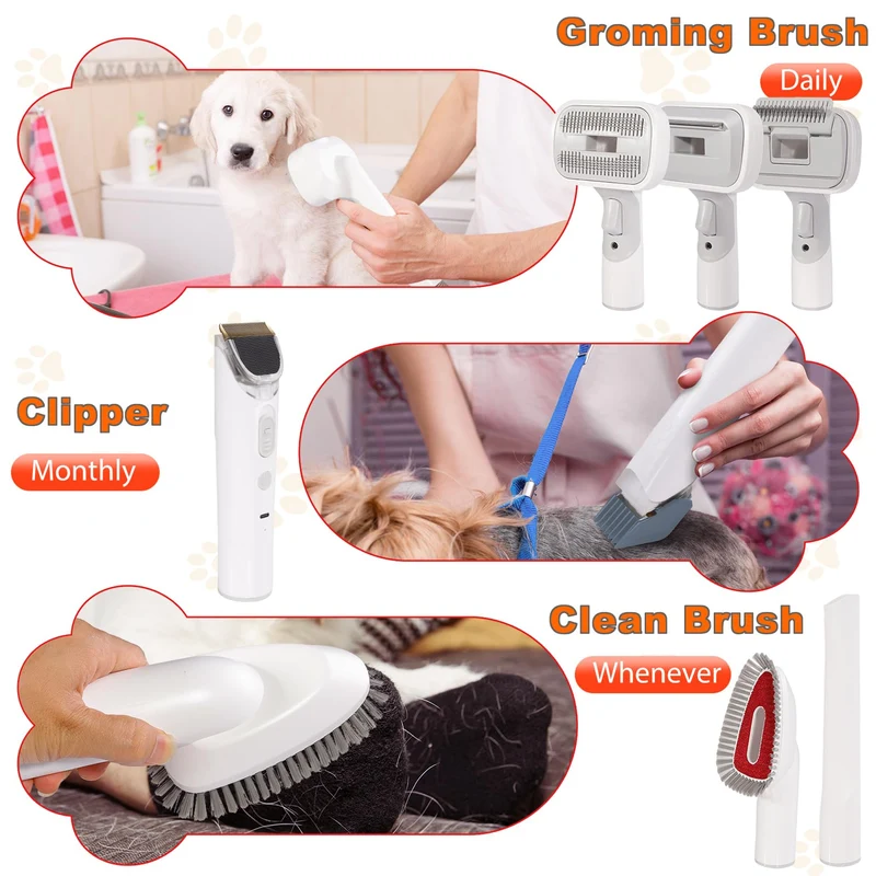 Pet Grooming Vacuum, Haustier Grooming Set 10000Pa Saugkraft, 300W Tierhaar Sauger Leise 65dB, Fellpflege Set für Hunde Katzen, Tierhaarschneider