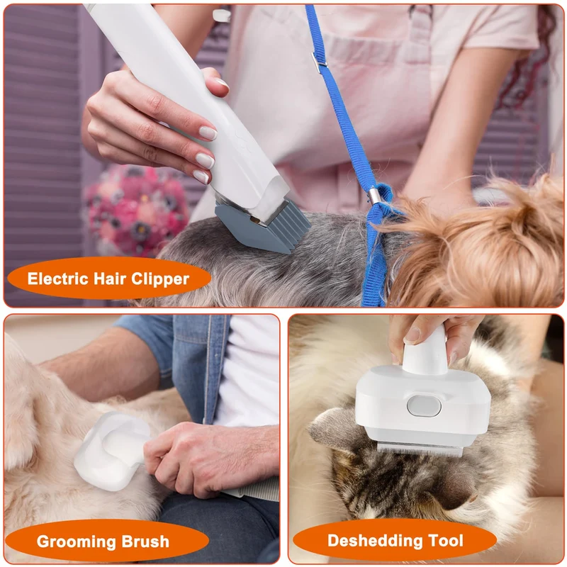 Pet Grooming Vacuum, Haustier Grooming Set 10000Pa Saugkraft, 300W Tierhaar Sauger Leise 65dB, Fellpflege Set für Hunde Katzen, Tierhaarschneider