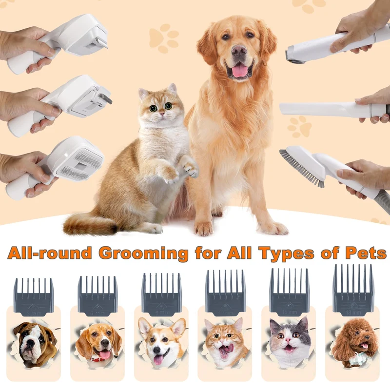 Pet Grooming Vacuum, Haustier Grooming Set 10000Pa Saugkraft, 300W Tierhaar Sauger Leise 65dB, Fellpflege Set für Hunde Katzen, Tierhaarschneider