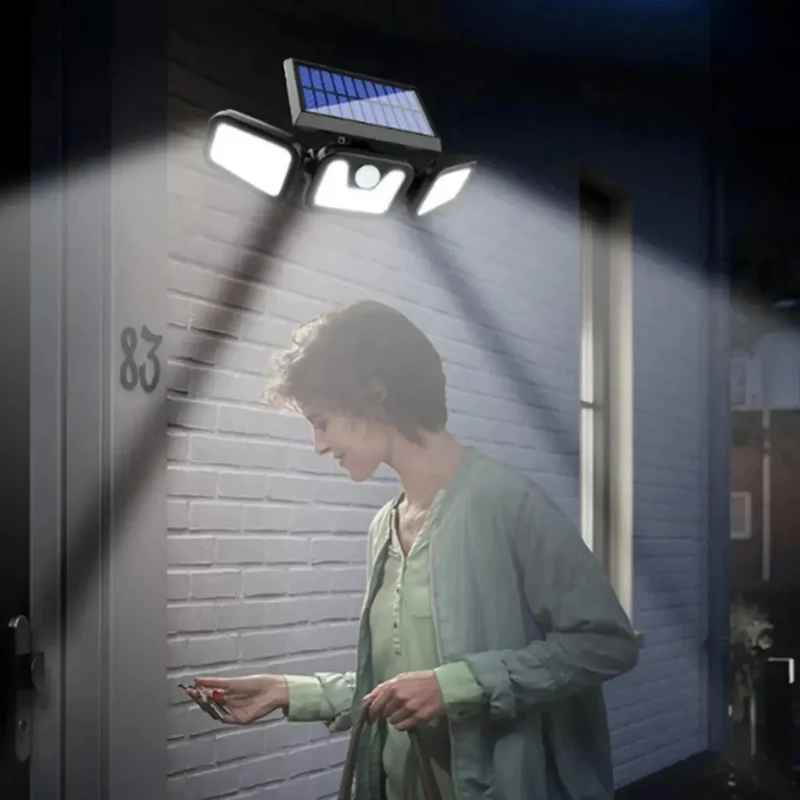 Solarlampen für außen mit Bewegungsmelder, Solarleuchten für außen, LED Strahler Außen, 74LED Aussenleuchte, Solar Außenwandleuchten, 360° Drehbar