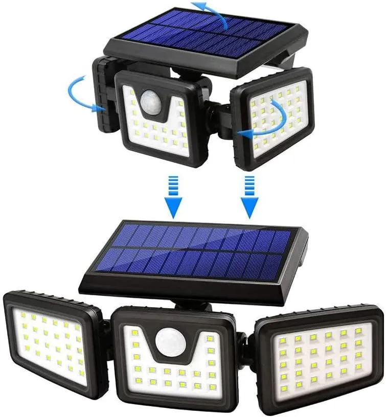 Solarlampen für außen mit Bewegungsmelder, Solarleuchten für außen, LED Strahler Außen, 74LED Aussenleuchte, Solar Außenwandleuchten, 360° Drehbar