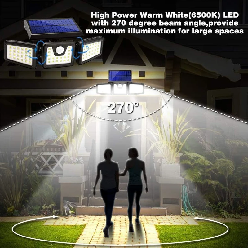 Solarlampen für außen mit Bewegungsmelder, Solarleuchten für außen, LED Strahler Außen, 74LED Aussenleuchte, Solar Außenwandleuchten, 360° Drehbar