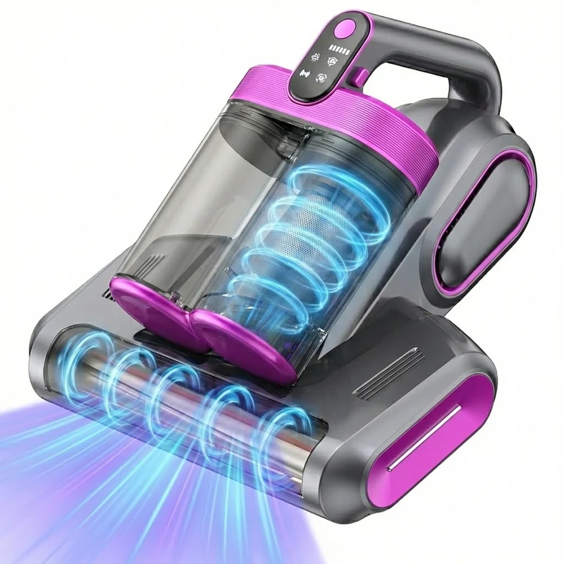 Kabelloser Milbensauger, 13000Pa Staubsauger für Matratzen, 253.7nm UV-C Licht Milbenentferner, HEPA-Filter Handstaubsauger mit Doppelbehälter
