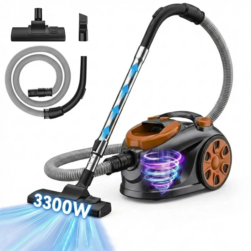3300W Staubsauger beutellos, Profi Zyklon-Technologie mit maximaler Saugkraft, XXL 3L Behälter, Kraftvoll, HEPA Filter für Hartböden, Teppiche&Polster