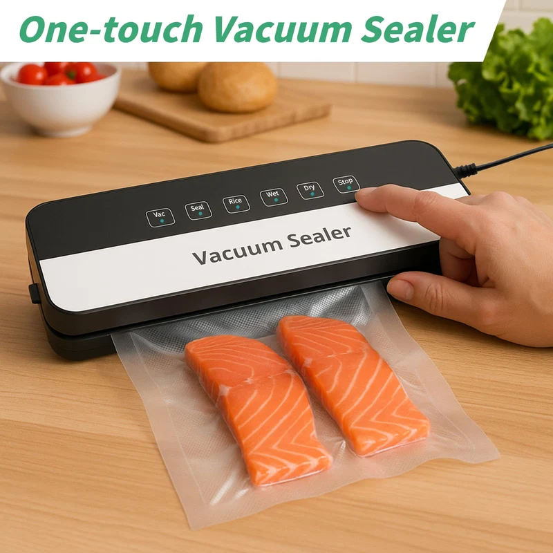 Vakuumiergerät, Professioneller 6-in-1 Vakuumierer für Lebensmittel, Trocken-/Nassmodus, automatische Versiegelung für Fleisch, Obst, Gemüse
