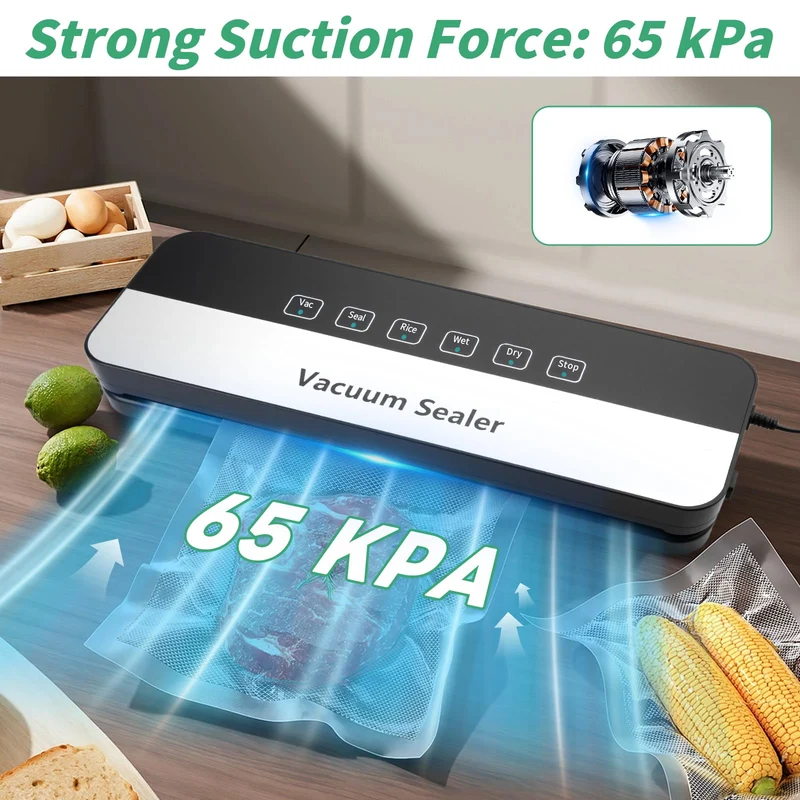 Vakuumiergerät, Professioneller 6-in-1 Vakuumierer für Lebensmittel, Trocken-/Nassmodus, automatische Versiegelung für Fleisch, Obst, Gemüse