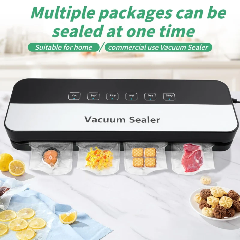 Vakuumiergerät, Professioneller 6-in-1 Vakuumierer für Lebensmittel, Trocken-/Nassmodus, automatische Versiegelung für Fleisch, Obst, Gemüse