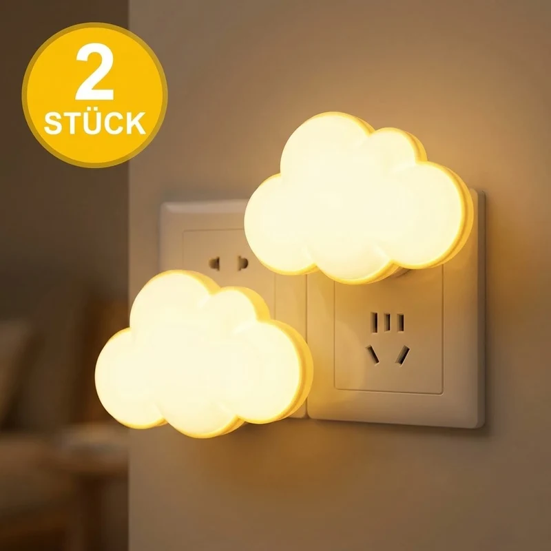 2 Stück LED Nachtlicht Steckdose mit Lichtsensor, Kreative Wolke Nachtlampe,Auto Ein/Aus,Energiesparend,Weiches Licht für Schlafzimmer Flur Badezimmer