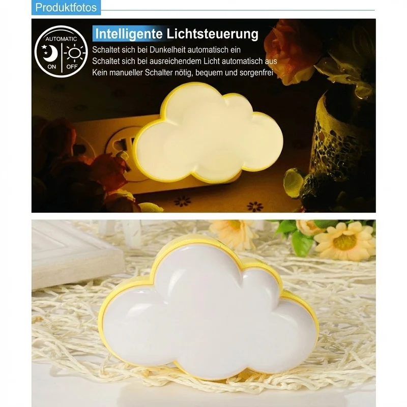 2 Stück LED Nachtlicht Steckdose mit Lichtsensor, Kreative Wolke Nachtlampe,Auto Ein/Aus,Energiesparend,Weiches Licht für Schlafzimmer Flur Badezimmer