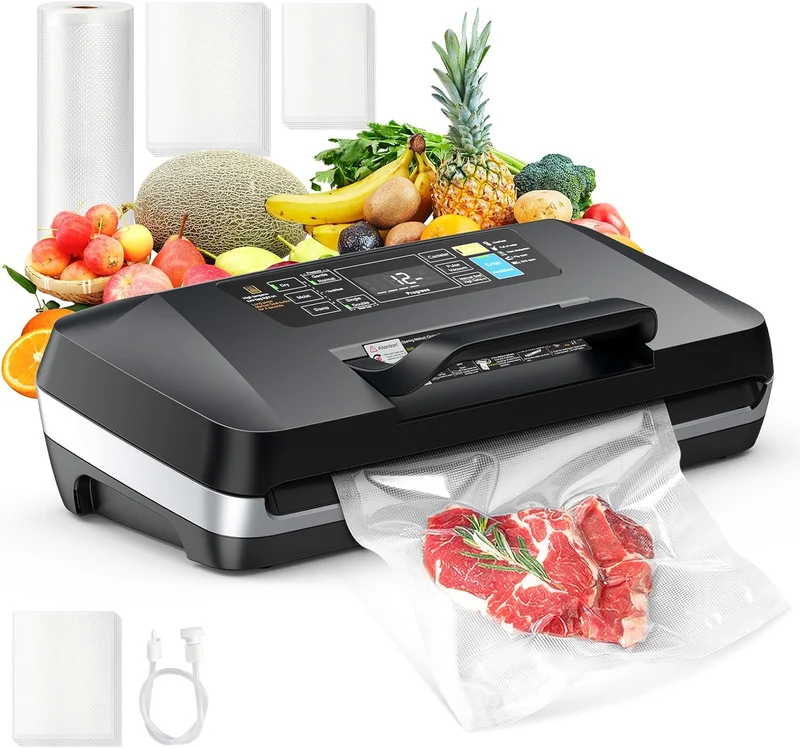 Vakuumiergerät 230W, 10-in-1 Vakuumierer, 30 cm Breite, 12 mm Doppelschweißnaht, 95kPa Saugkraft, für Trocken/Feucht/Flüssig, Langzeitbetrieb geeignet