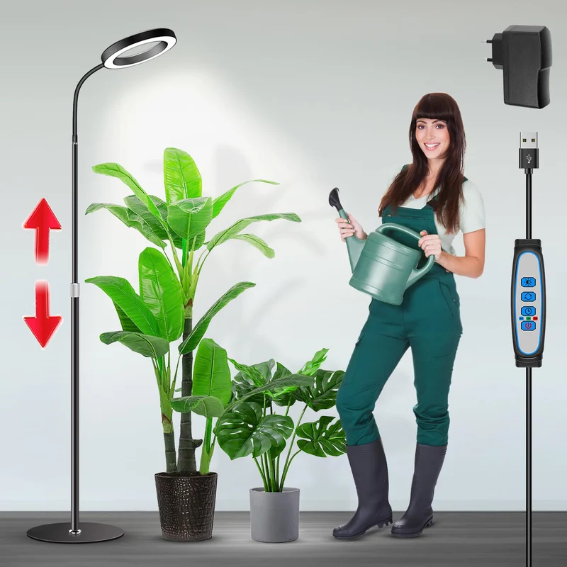 LED Pflanzenlampe, 72 LEDs, Vollspektrum Dimmbar, mit Zeitschaltuhr, 58-170 cm verstellbarem Stab, Gemüse Pflanzenlicht Grow Lampe, für Zimmerpflanzen