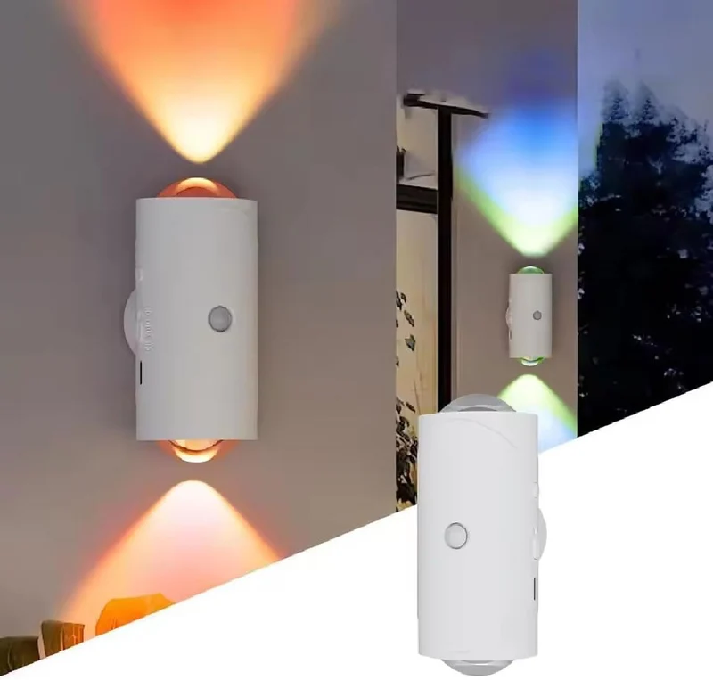 2 Stück RGB Wandleuchte mit Bewegungsmelder & Farbverlauf, kabellos, USB-C, Magnethalterung - Für Wohnzimmer, Flur, Zimmer, Nachtlicht & Schranklicht