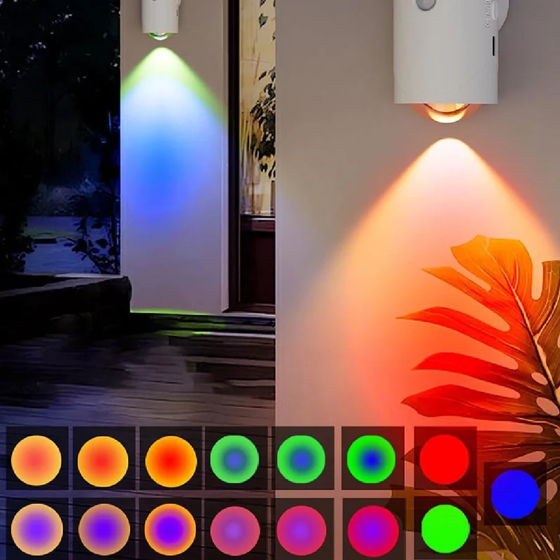 2 Stück RGB Wandleuchte mit Bewegungsmelder & Farbverlauf, kabellos, USB-C, Magnethalterung - Für Wohnzimmer, Flur, Zimmer, Nachtlicht & Schranklicht