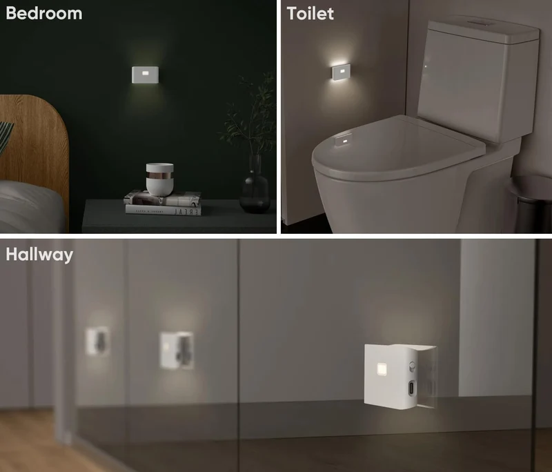 4x LED Nachtlicht mit Bewegungsmelder und Dämmerungssensor, USB-C (3000mAh), kabellose Schrankbeleuchtung, für Kinderzimmer, Treppe, Schlafzimmer,Flur