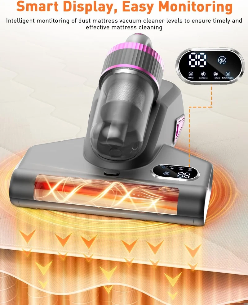 Milbensauger Handstaubsauger für Matratzen, UV-C-Licht, HEPA-Filter, 9000Pa, 65.000U/min, 99.9% Milbenentfernung, 253mm Saugöffnung für Betten,Polster