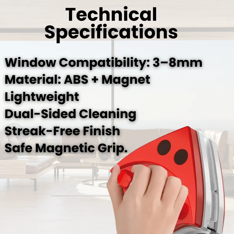 Magnetic Window Cleaner with Double-Sided Cleaning and Secure Safety Line