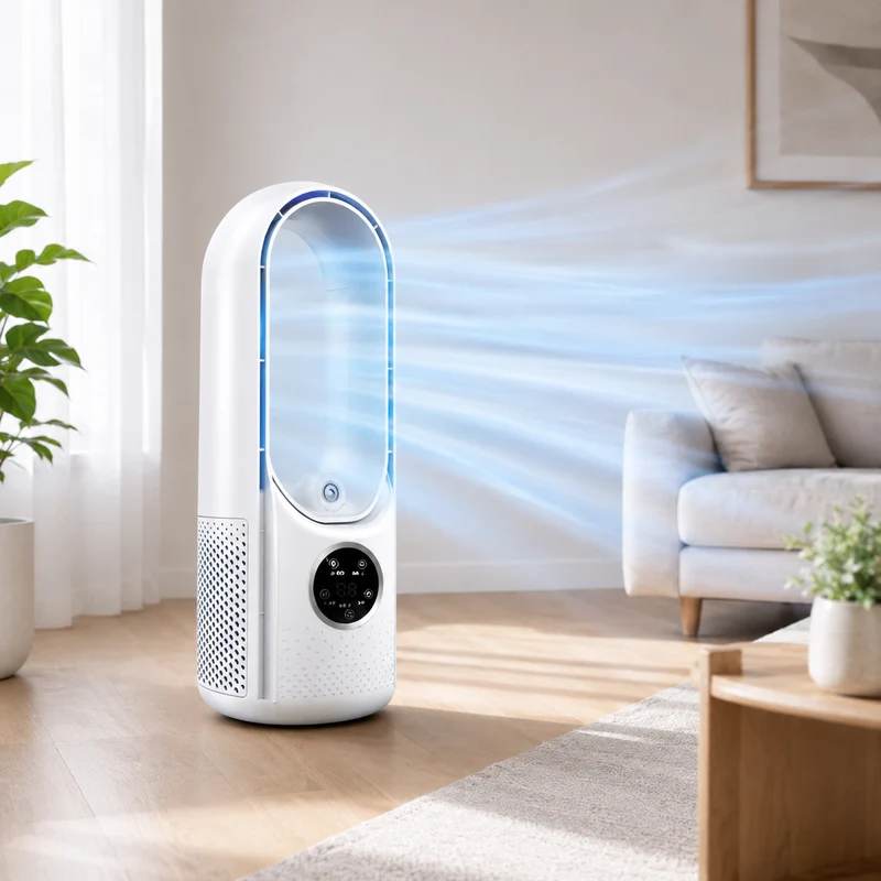 3-in-1 Bladeless Fan – Cooling, Humidifying, and Night Light, Quiet and Portable