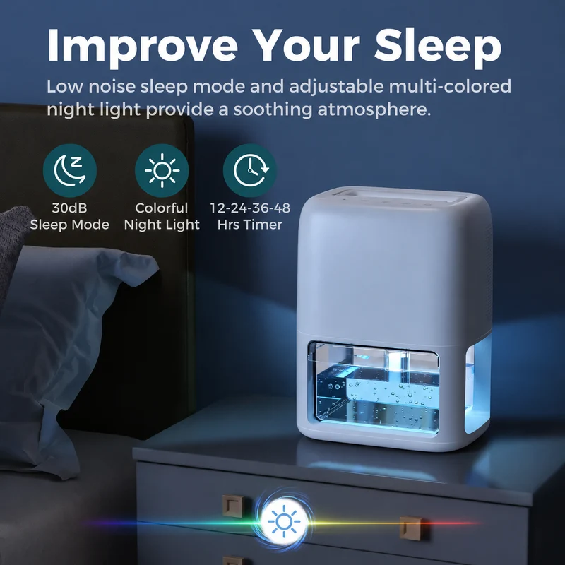 Quiet Compact Air Dehumidifier for Small Rooms